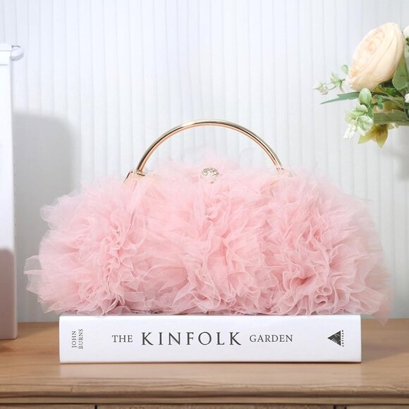 ⚡Women's Formal Flower Satin Metal Frame Evening Pink Crossbody Clutch Handbag - Picture 6 of 6